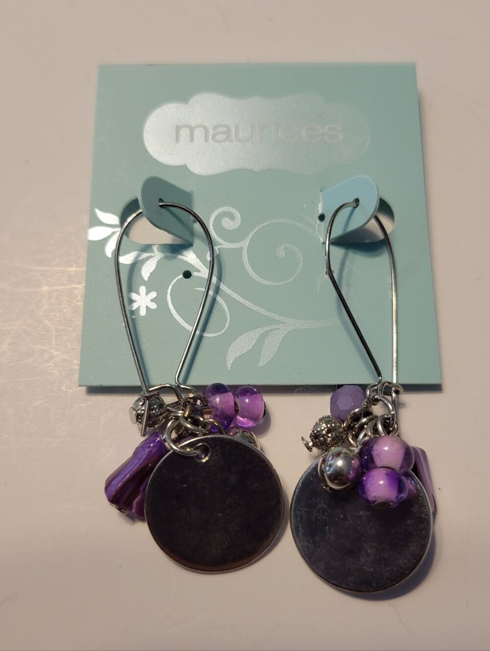 Maurices Purple Charm Disc Drop Earrings